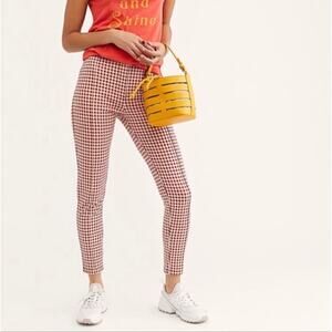 Free People red and white gingham high waisted skinny pants Size 2